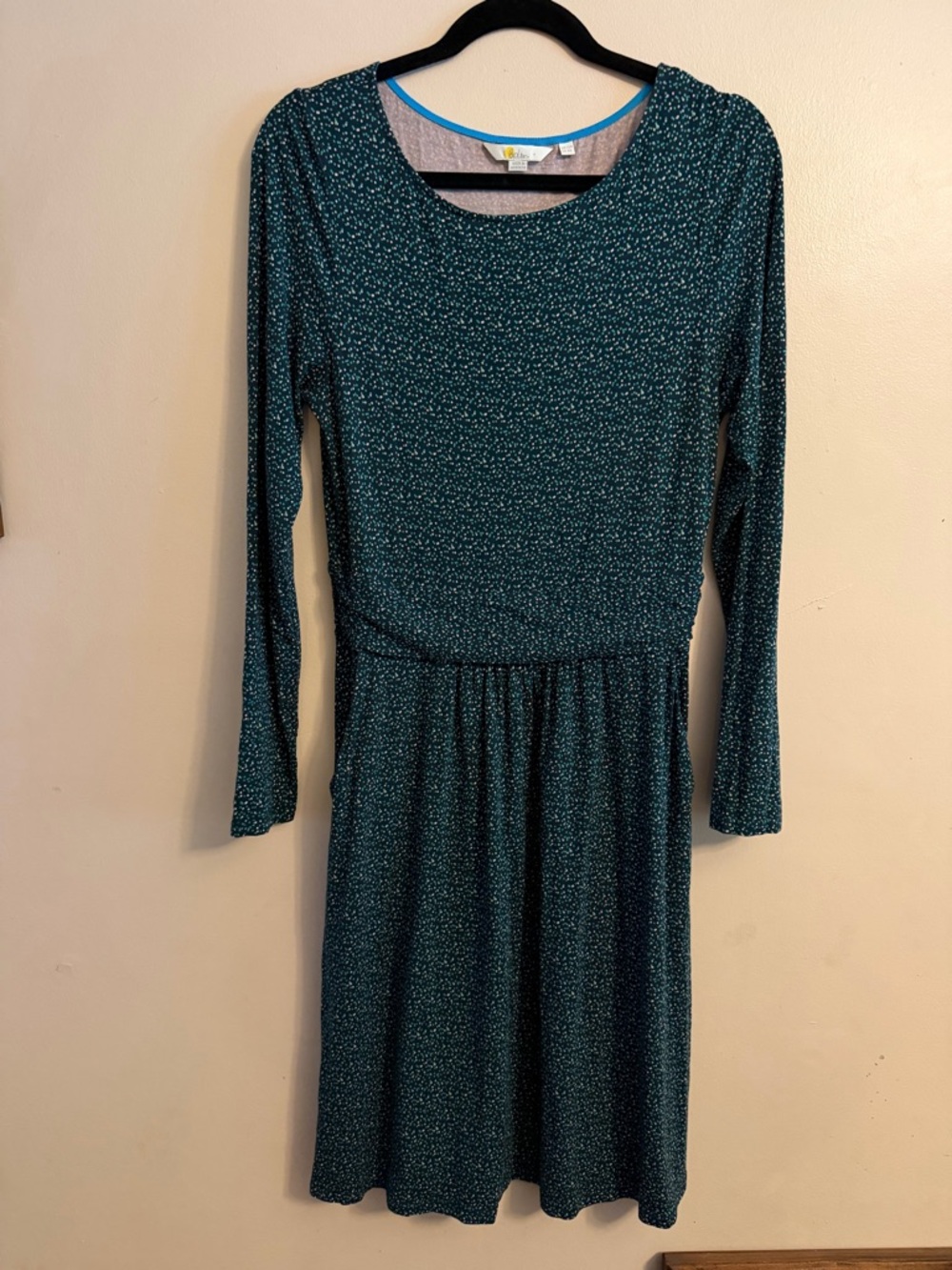 Boden Teal Speckle Long-Sleeve Dress